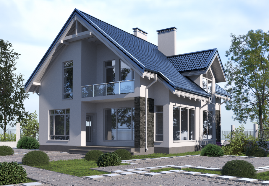 Дом с эркером и террасой