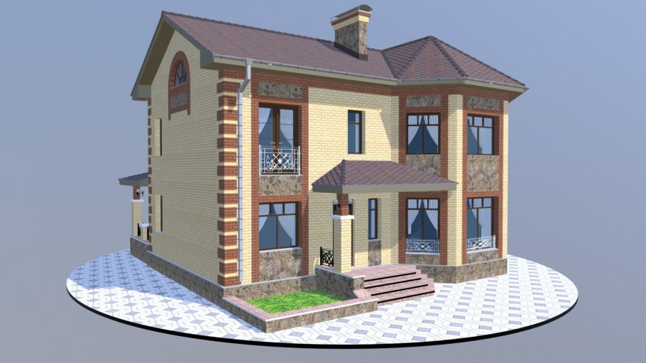 Двухэтажный дом с крылечком