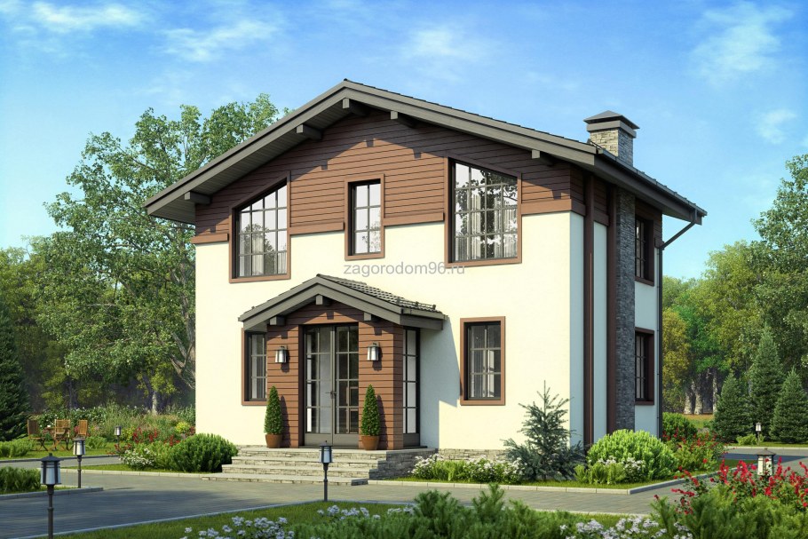 Двухэтажный дом с гаражом и балконом