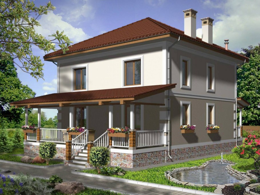 Двухэтажный дом с балконом