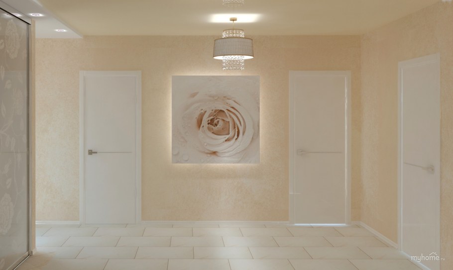 Декоративная штукатурка с белыми дверями