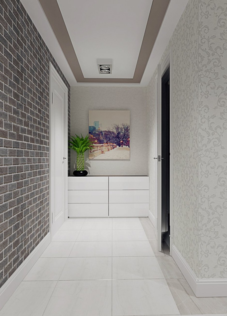 Белый кирпич в интерьере коридора