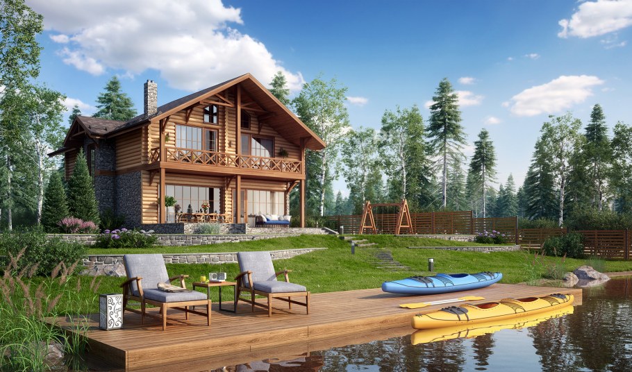 Дом с верандой у озера