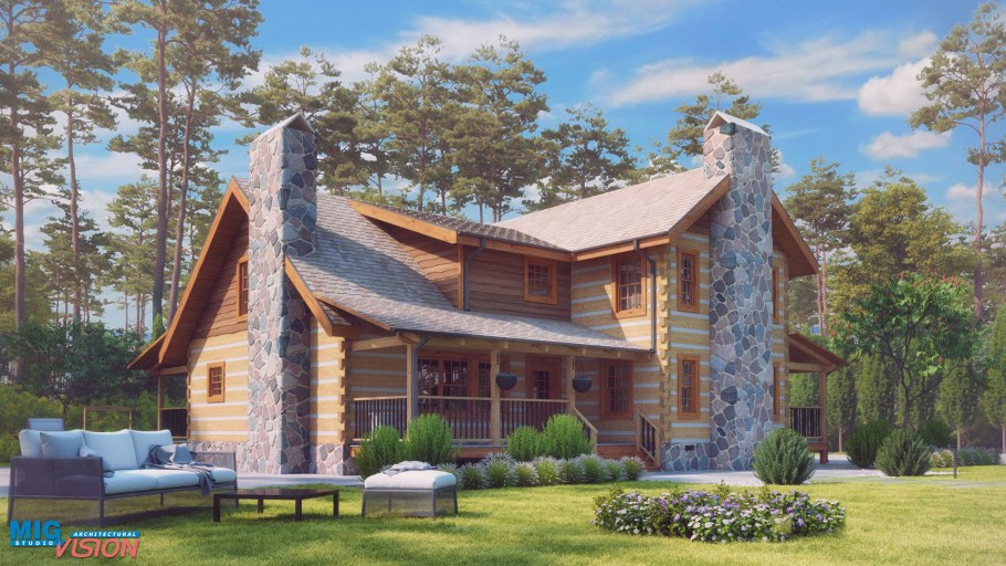 Деревянный дом визуализация