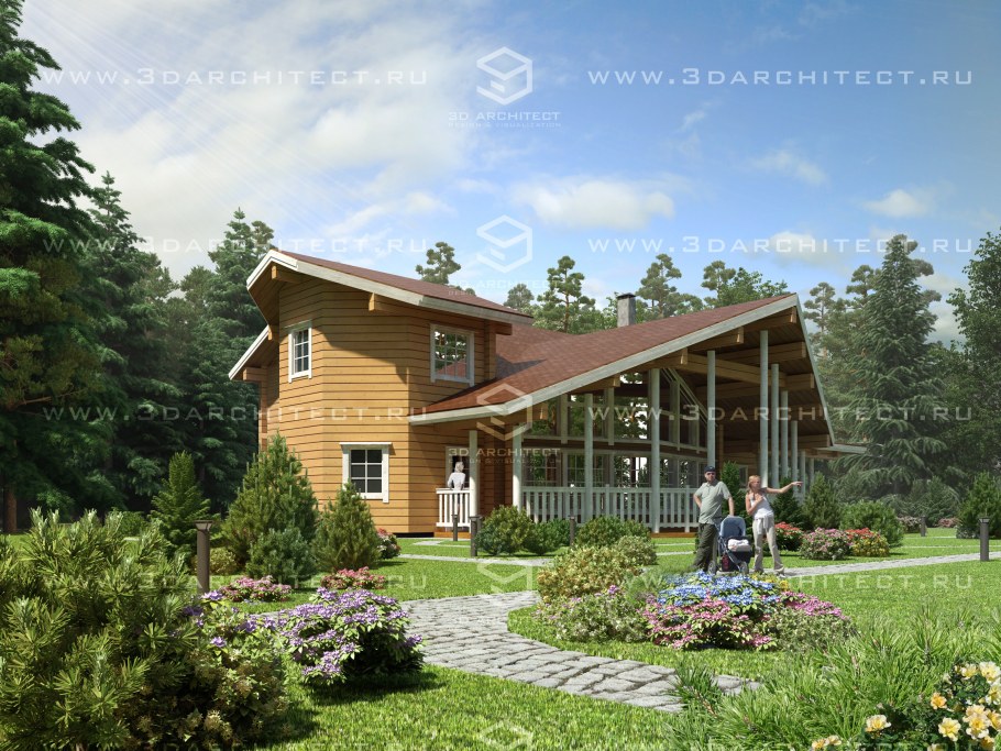 Деревянный дом визуализация