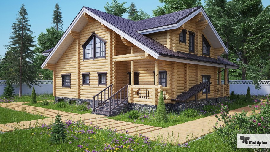 Визуализация дома из бревна