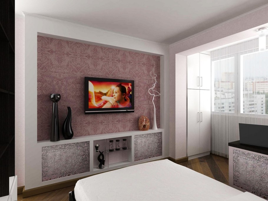 Гостиная с полками из гипсокартона