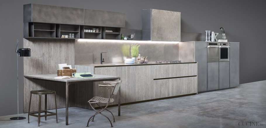 Кухня бетон и дерево