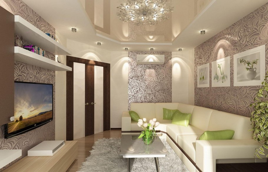 Интерьер гостиной эконом вариант