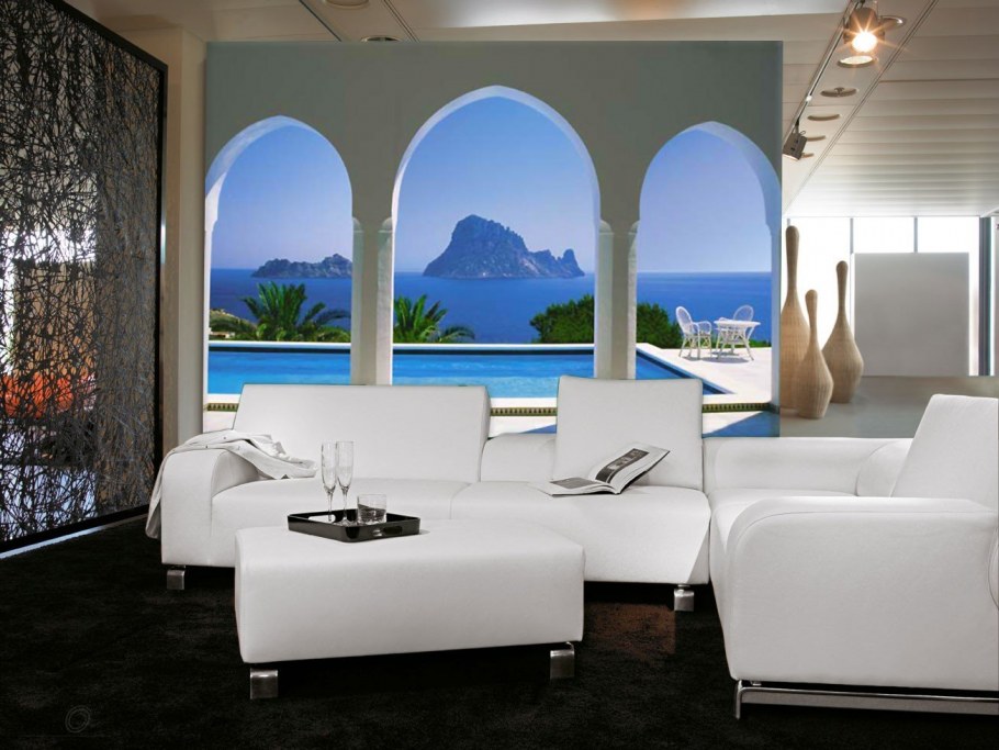 Фотообои с видом на море в интерьере