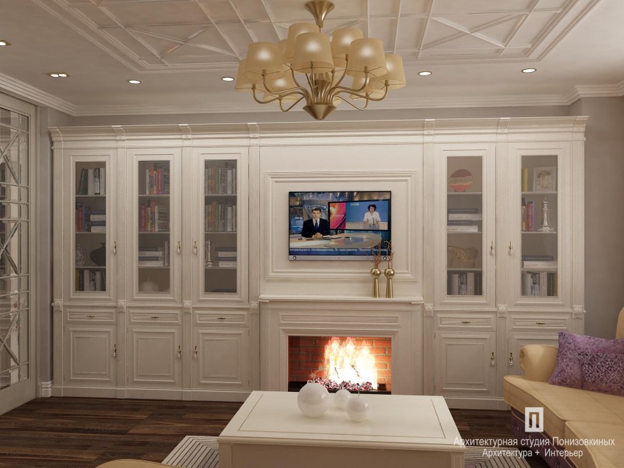 Камин встроенный в шкаф классика