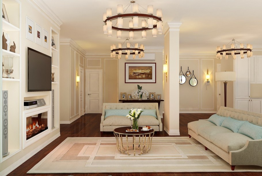 Гостиная в светлых тонах Неоклассика