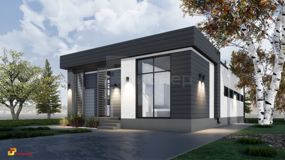 Одноэтажный дом в стиле хайтек