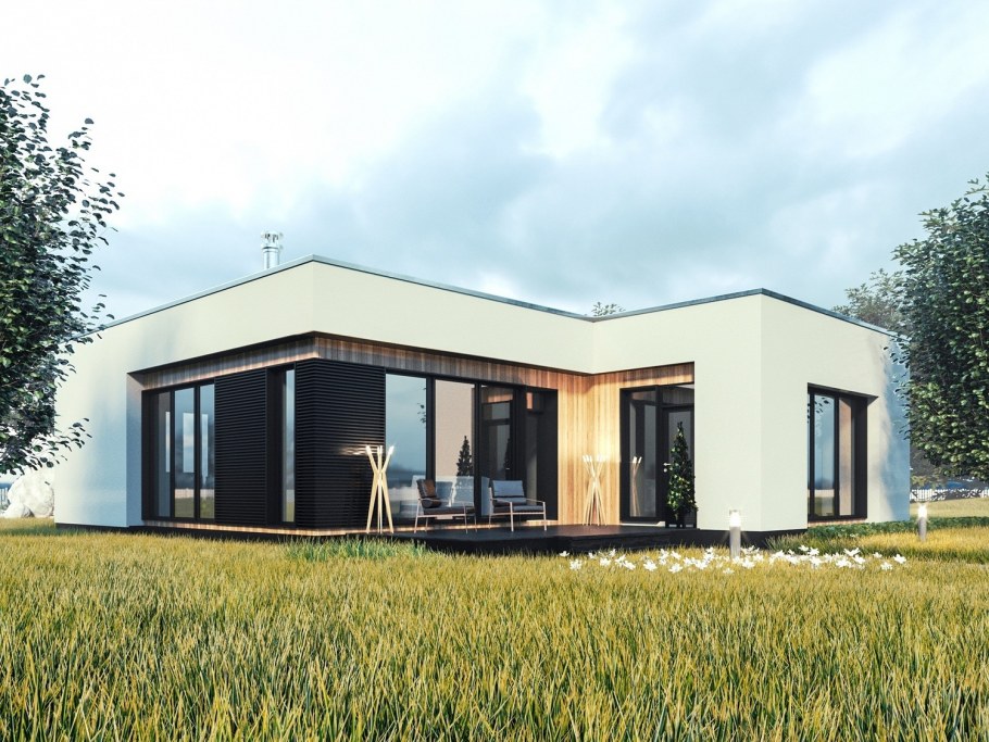 Одноэтажный дом с плоской крышей 100м2