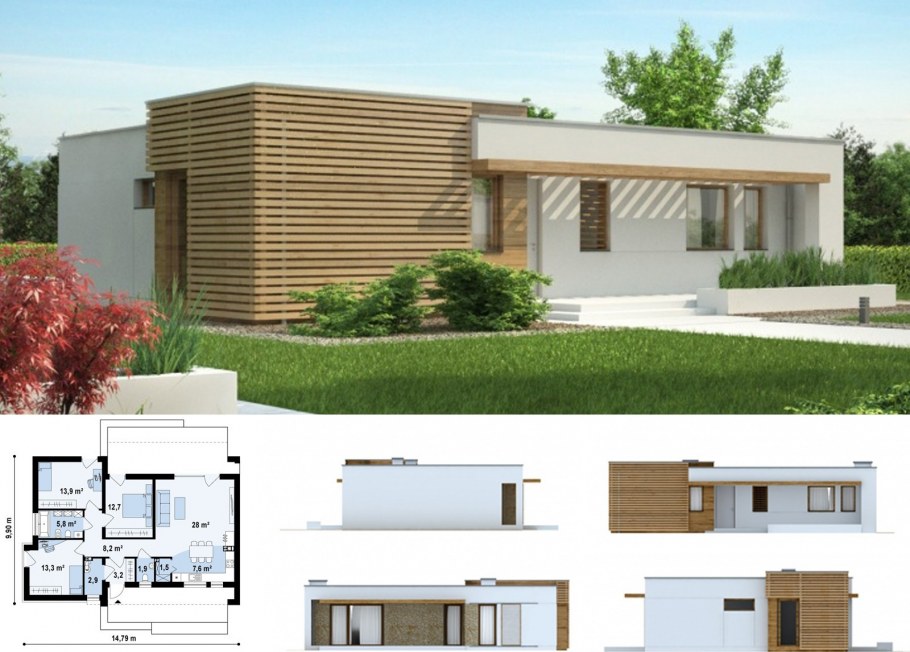 Дом одноэтажный с плоской крышей проект м51