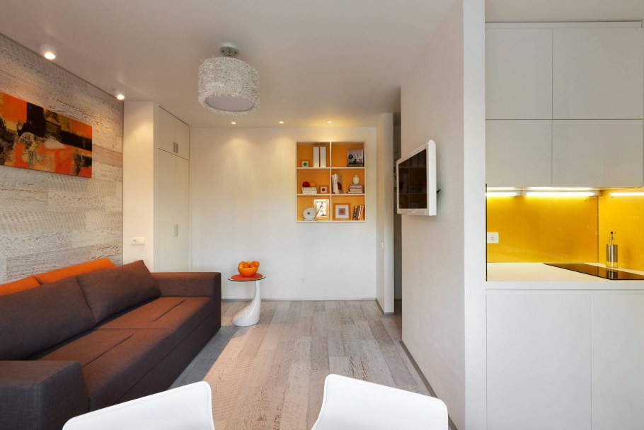 Интерьер студии 22м прямоугольной