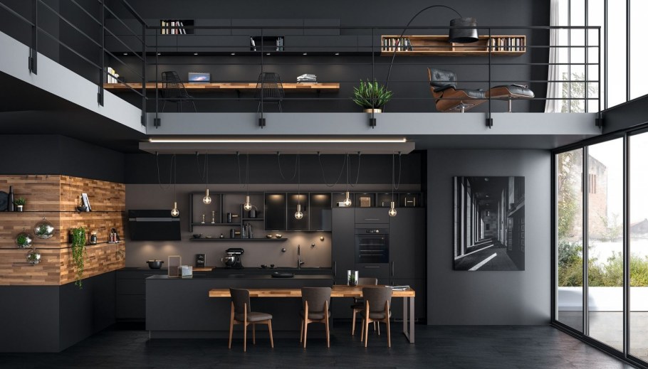Черная кухня серый лофт
