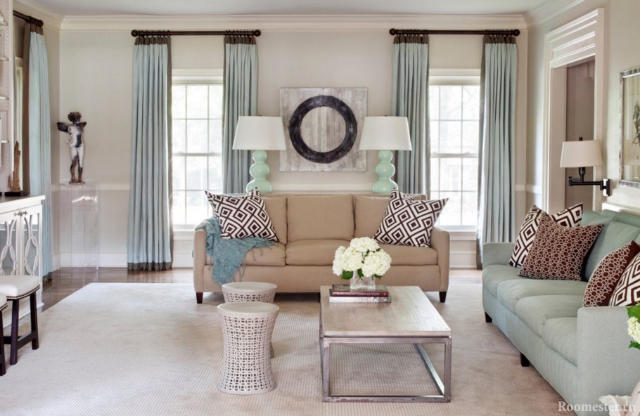 Бежево голубая гостиная