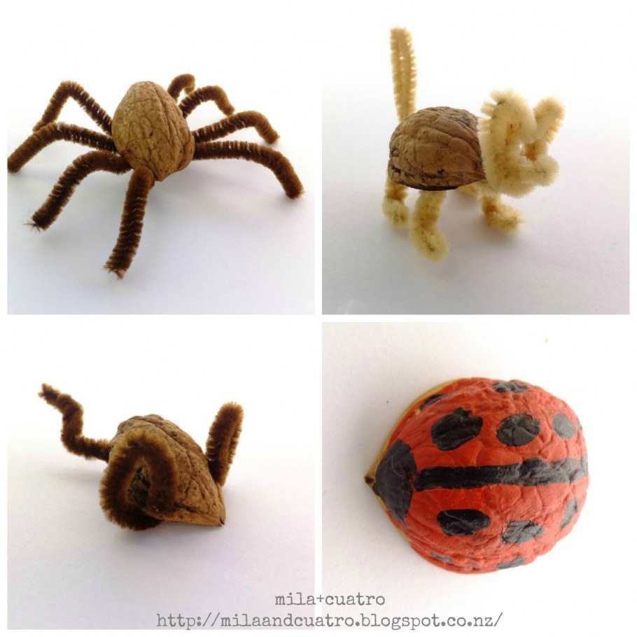 Насекомые из скорлупы грецкого ореха