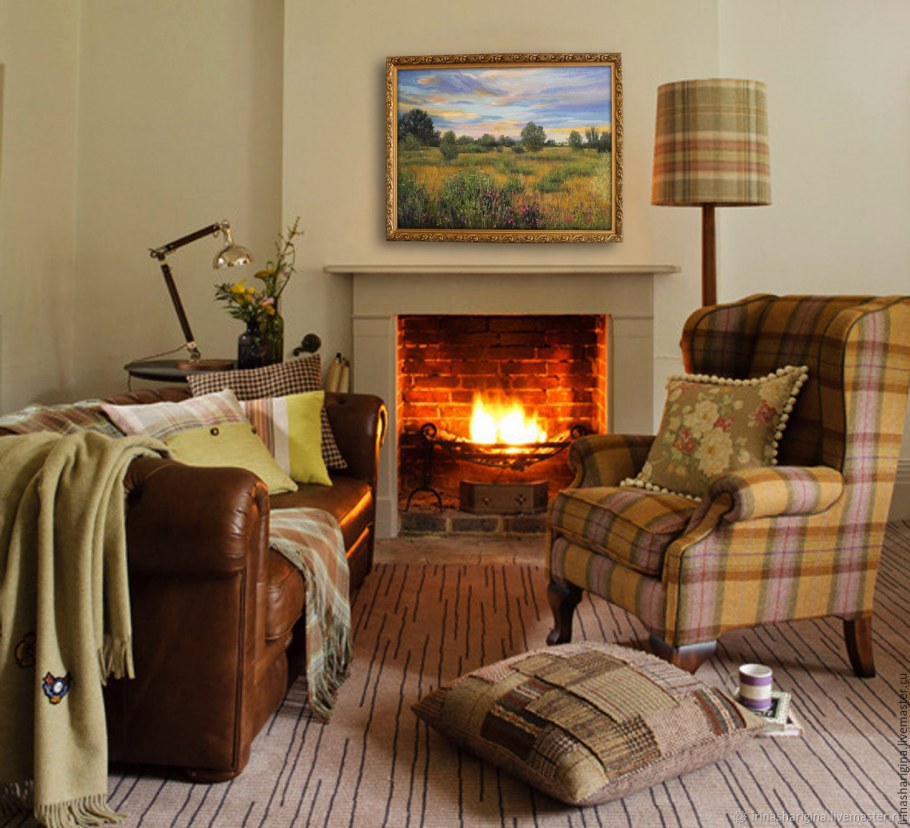 Камин в интерьере гостиной
