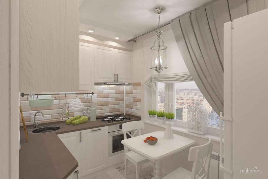 Интерьер светлой маленькой кухни