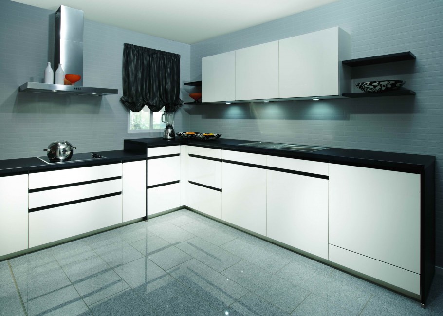 Белая угловая кухня Минимализм