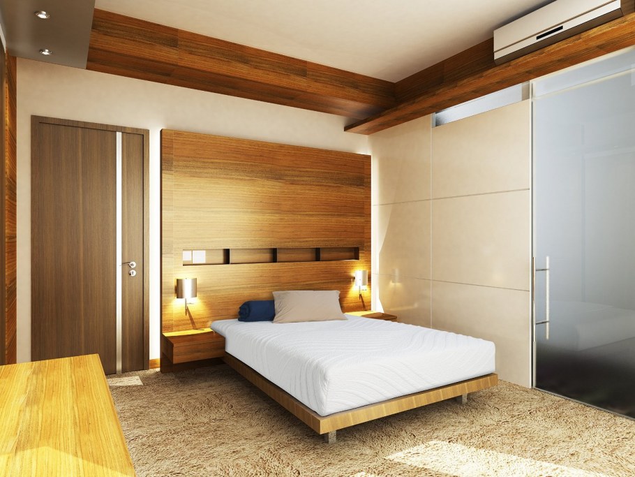 Ламинат на стене у кровати