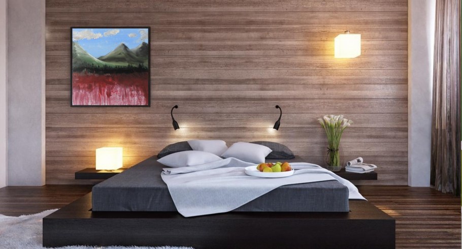 Спальня с деревянным декором