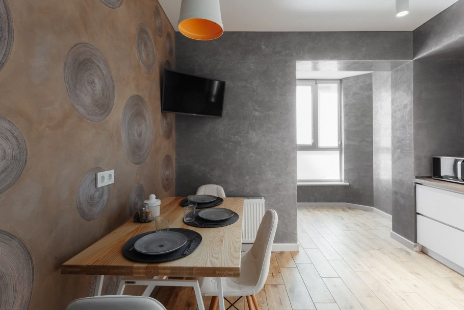 Фактурная штукатурка для стен кухни