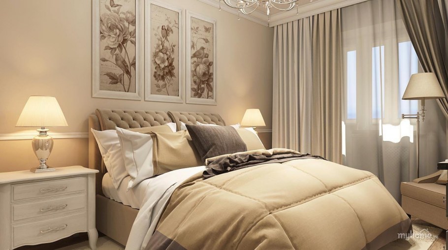 Спальня в бежево-коричневых тонах