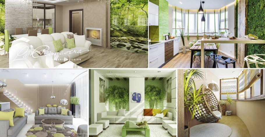 Коллаж интерьер гостиной в эко стиле