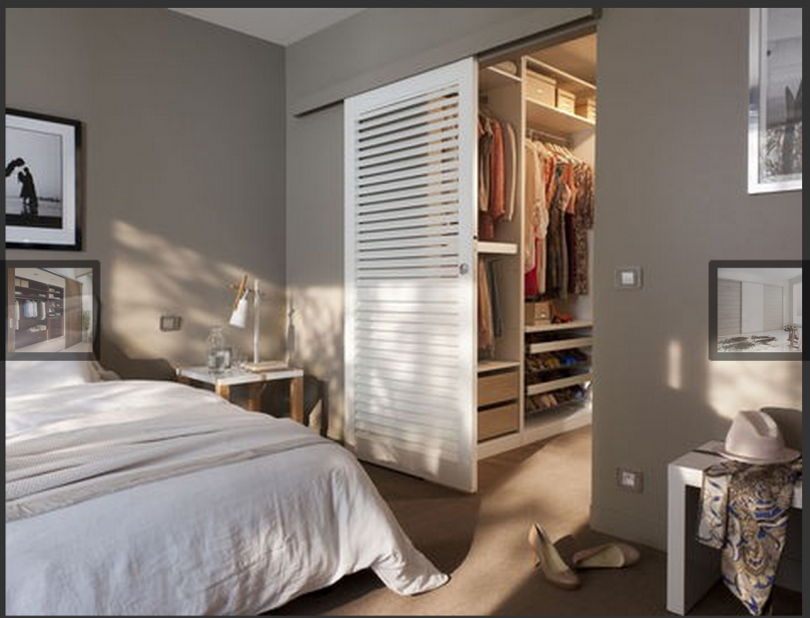 Кровать между шкафами в спальне