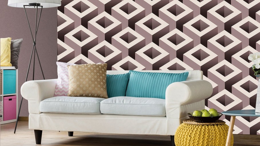 3д геометрические обои в интерьере