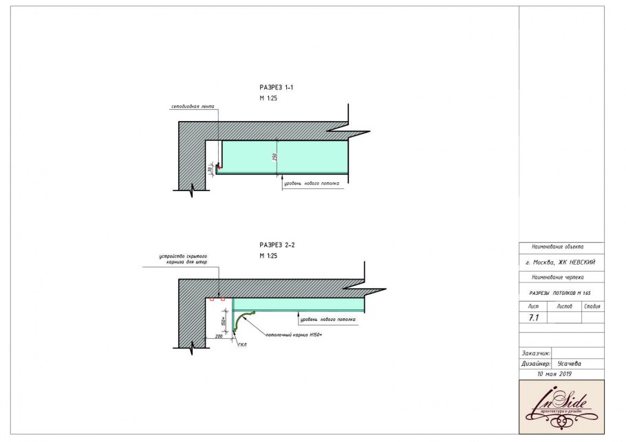 Схема потолка из гипсокартона с подсветкой 2 уровня