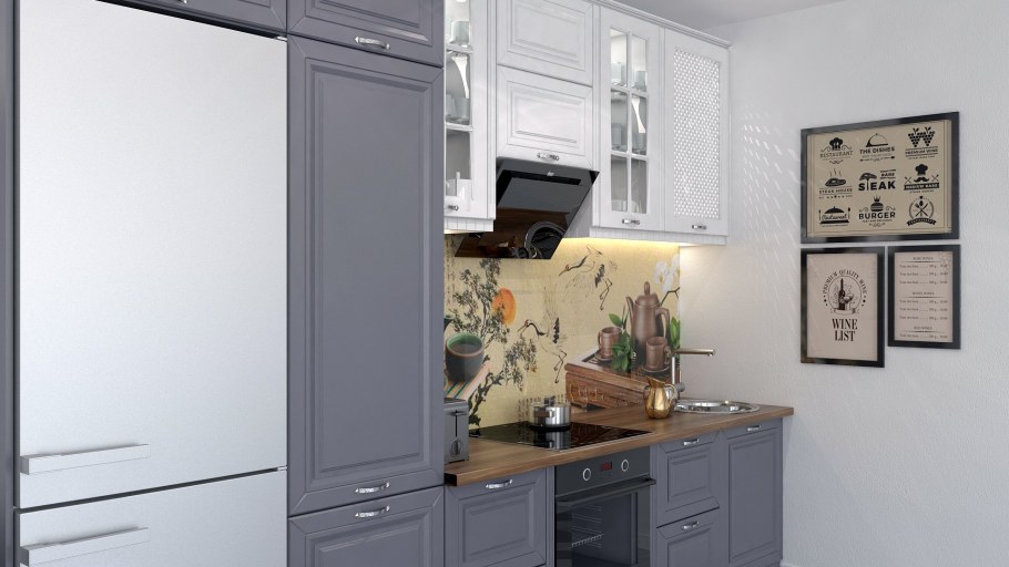 Кухня с большим холодильником