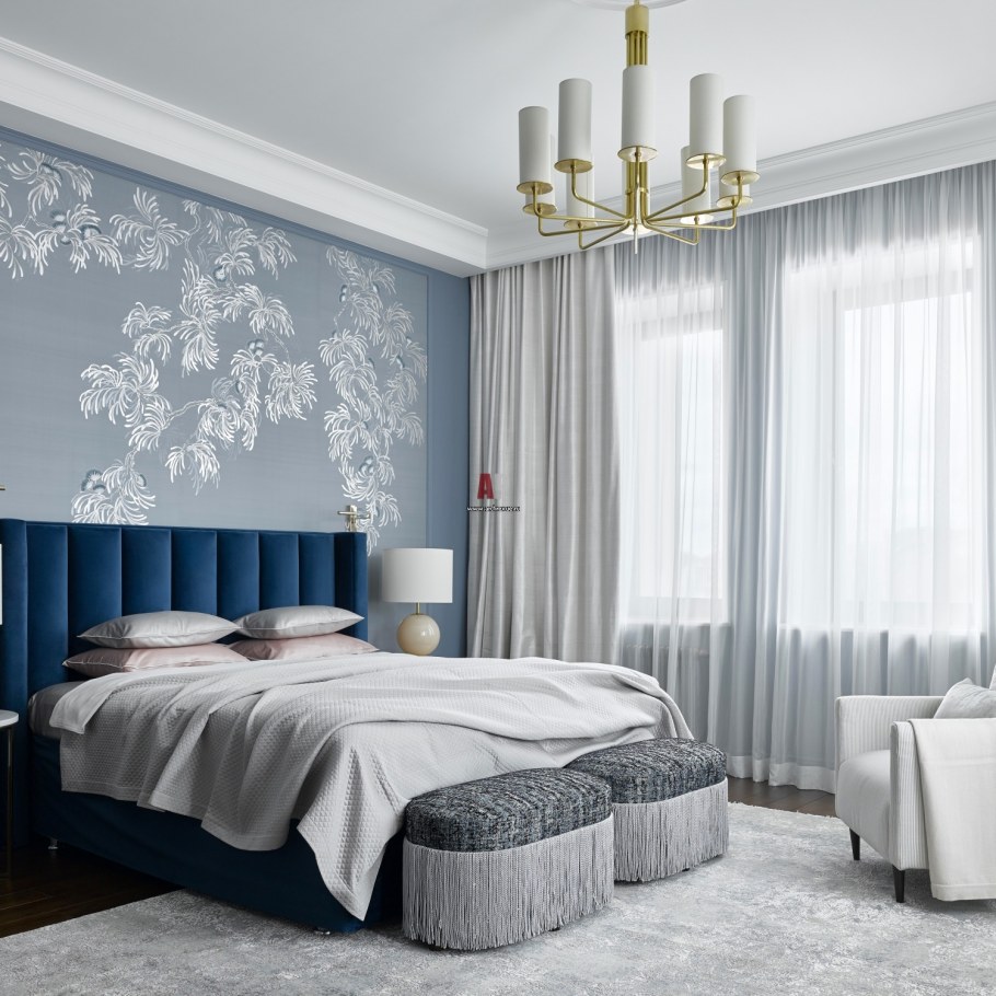 Спальня в синих тонах в современном стиле
