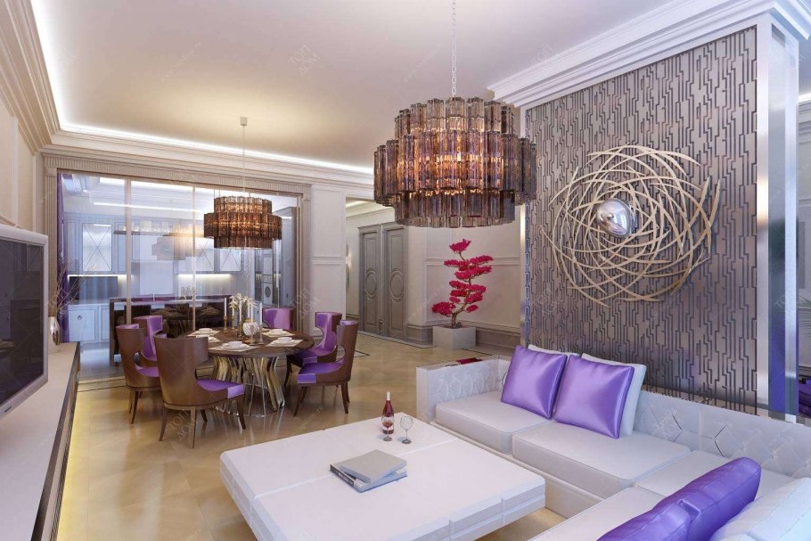 Гостиная с сиреневыми акцентами