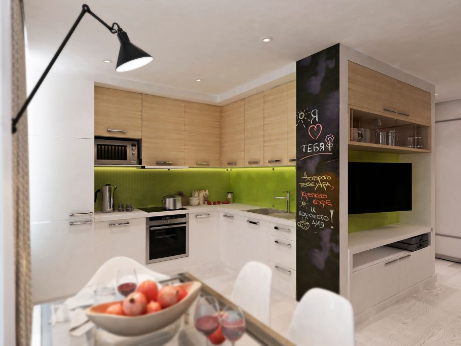 Треугольная кухня гостиная