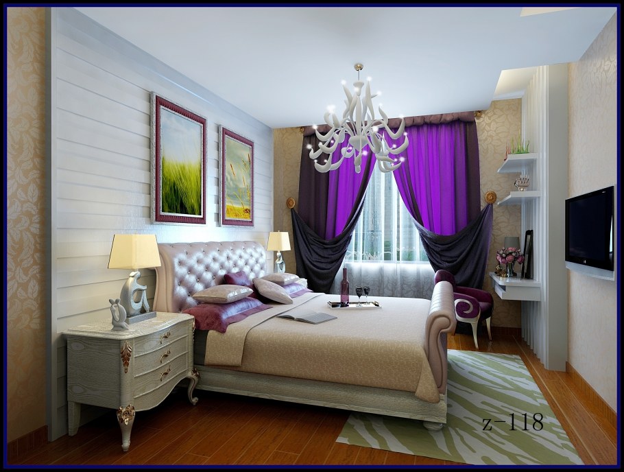 Фиолетовые шторы в спальню