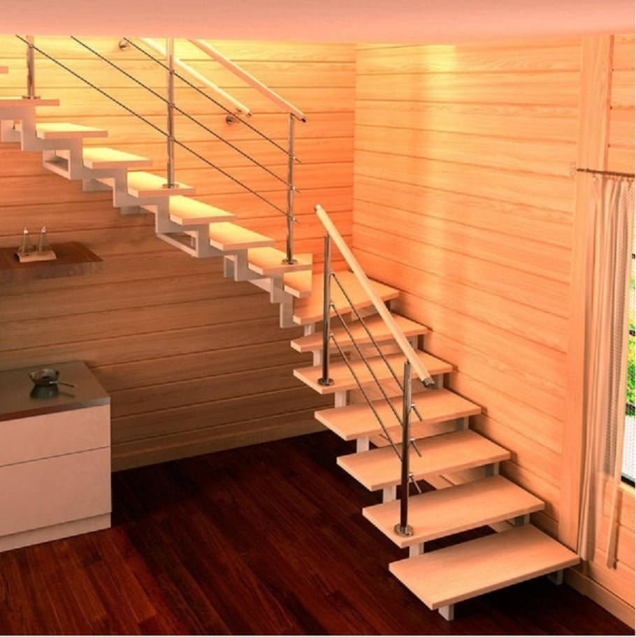 Лестница на 2 косоурах забежная