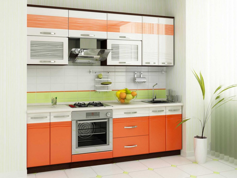 Кухня Техно оранжевая Сурская мебель угловая