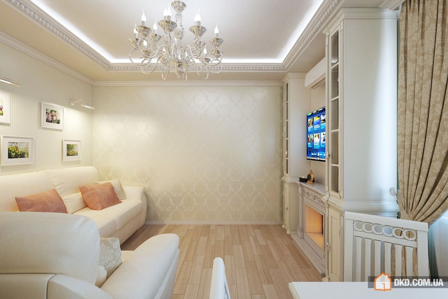 Классическая гостиная в светлых тонах