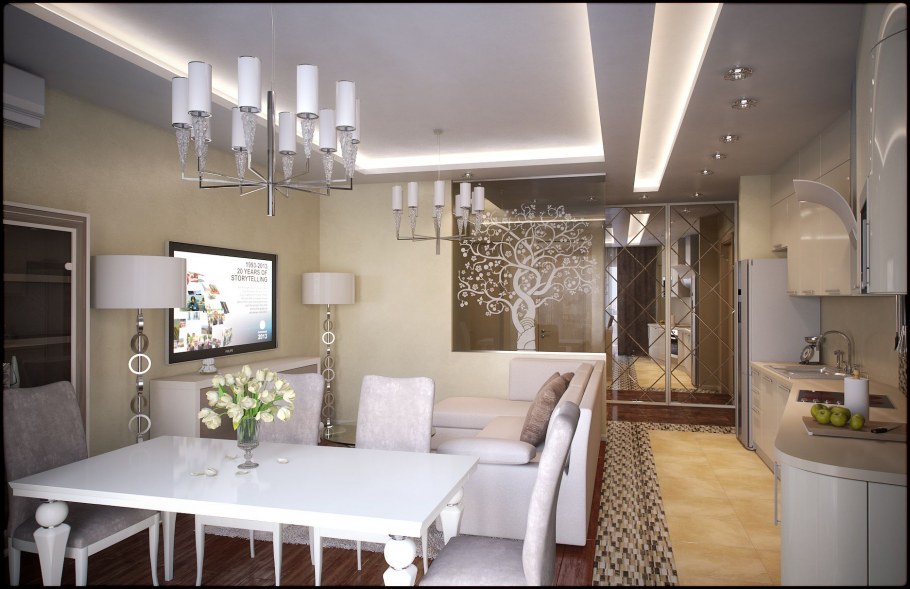 Интерьер гостиной и кухни вместе