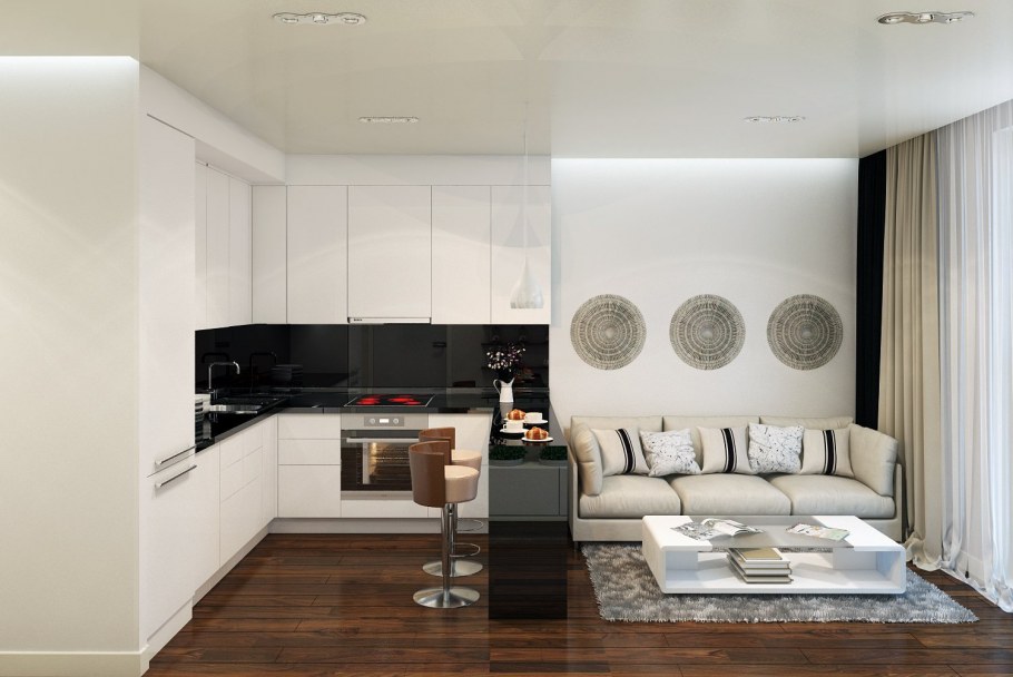 Зонирование кухни-гостиной 30 кв.м