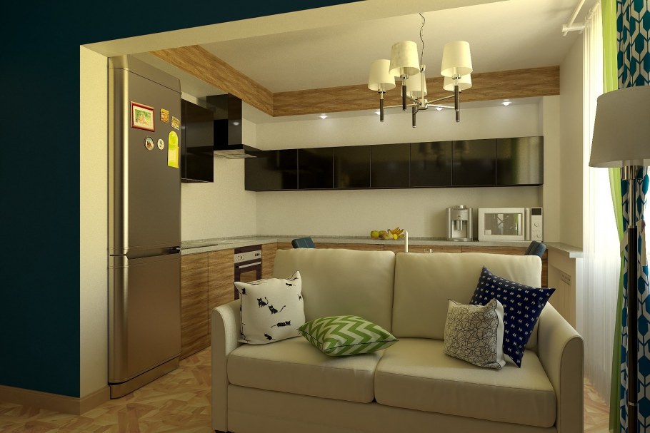 Кухня гостиная 4 на 4 с диваном