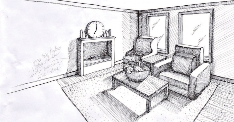 Угловая перспектива интерьера комнаты