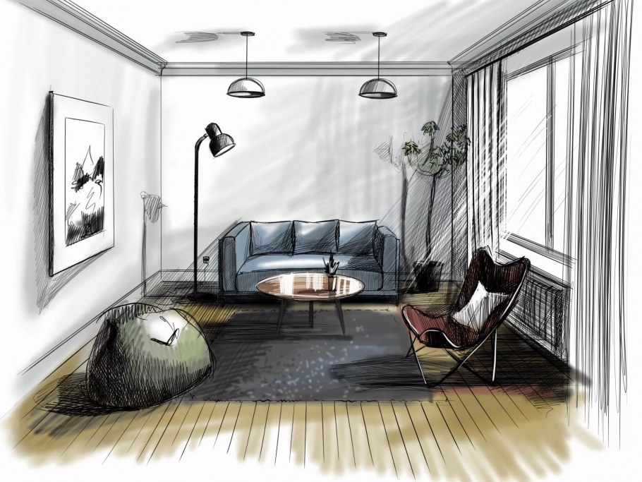 Интерьер комнаты в перспективе