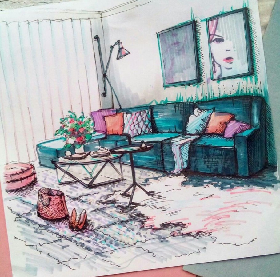 Иллюстрация интерьера уютной комнаты