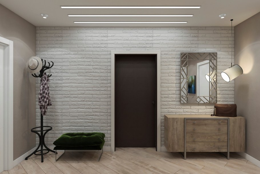 Кирпичная стена в прихожей