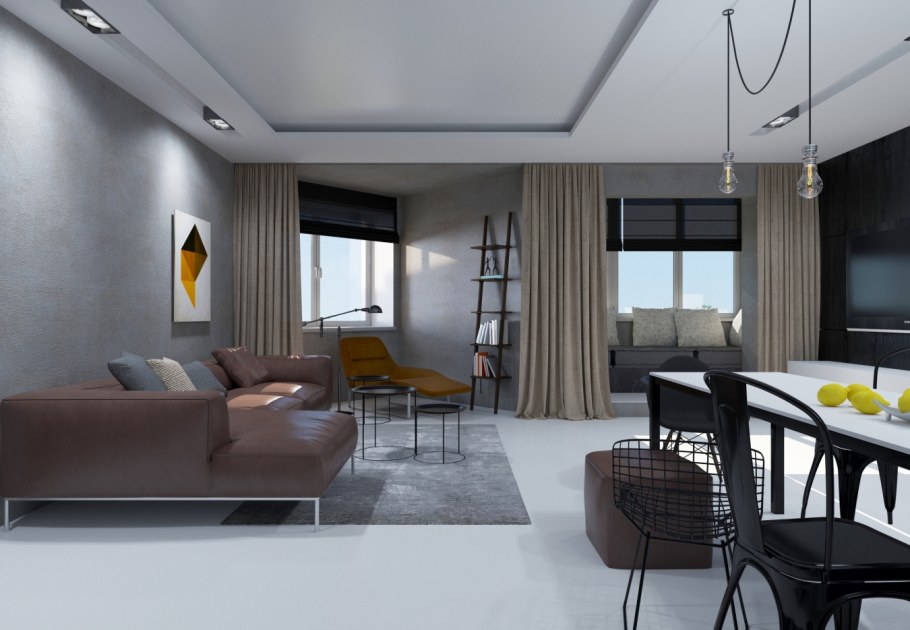 Интерьер квартира-студия в белых тонах